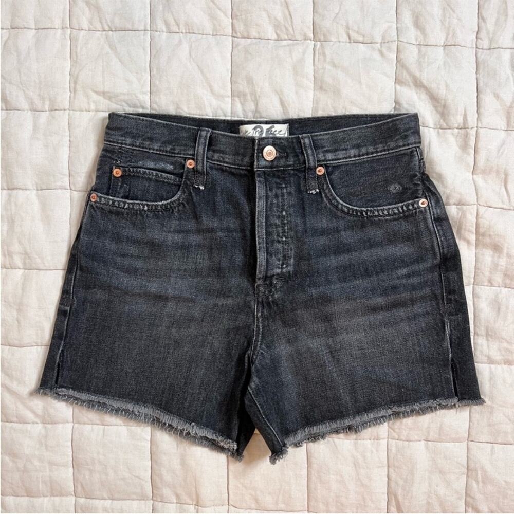 We The Free 100% Cotton Black Wash High Rise Jean Shorts w/ Fringe Hem - 26